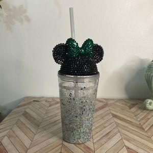Bedazzled glitter Minnie mouse cup with straw